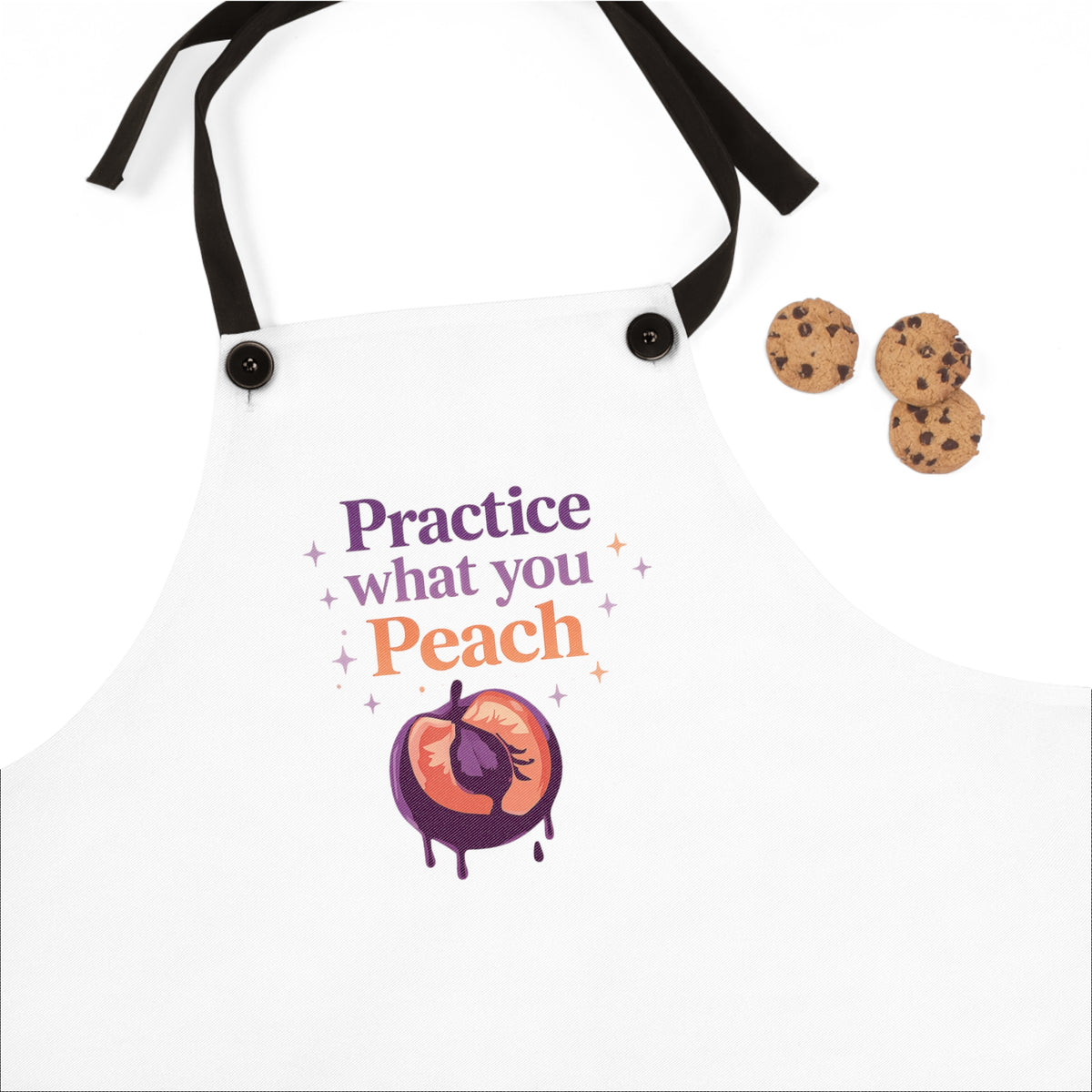 Practice What You Peach Apron — Cute Baking/Cooking Apron with Peach Graphic